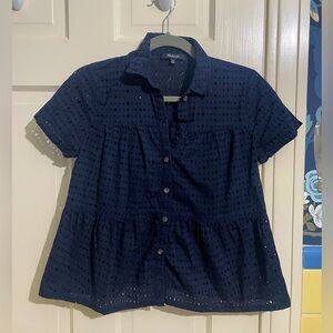 Madewell Navy Eyelet Button Down Blouse